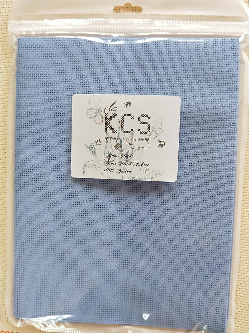 KCS 19" x 28" 14CT Counted Cotton Aida Cloth Cross Stitch Fabric (Light Blue) - Image 3
